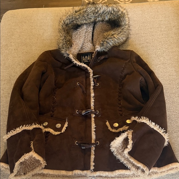 Women's Brown Faux Fur Trim Jacket - Picture 8 of 11